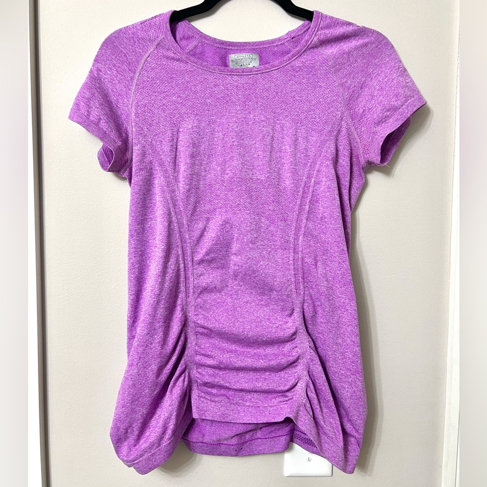 Athleta Fastest Track purple Scrunch short sleeve top